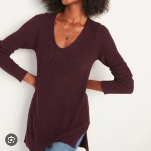 Burgundy V-Neck Tunic Sweater